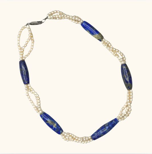 Freshwater Pearl and Lapis Lazuli Princess necklace 925